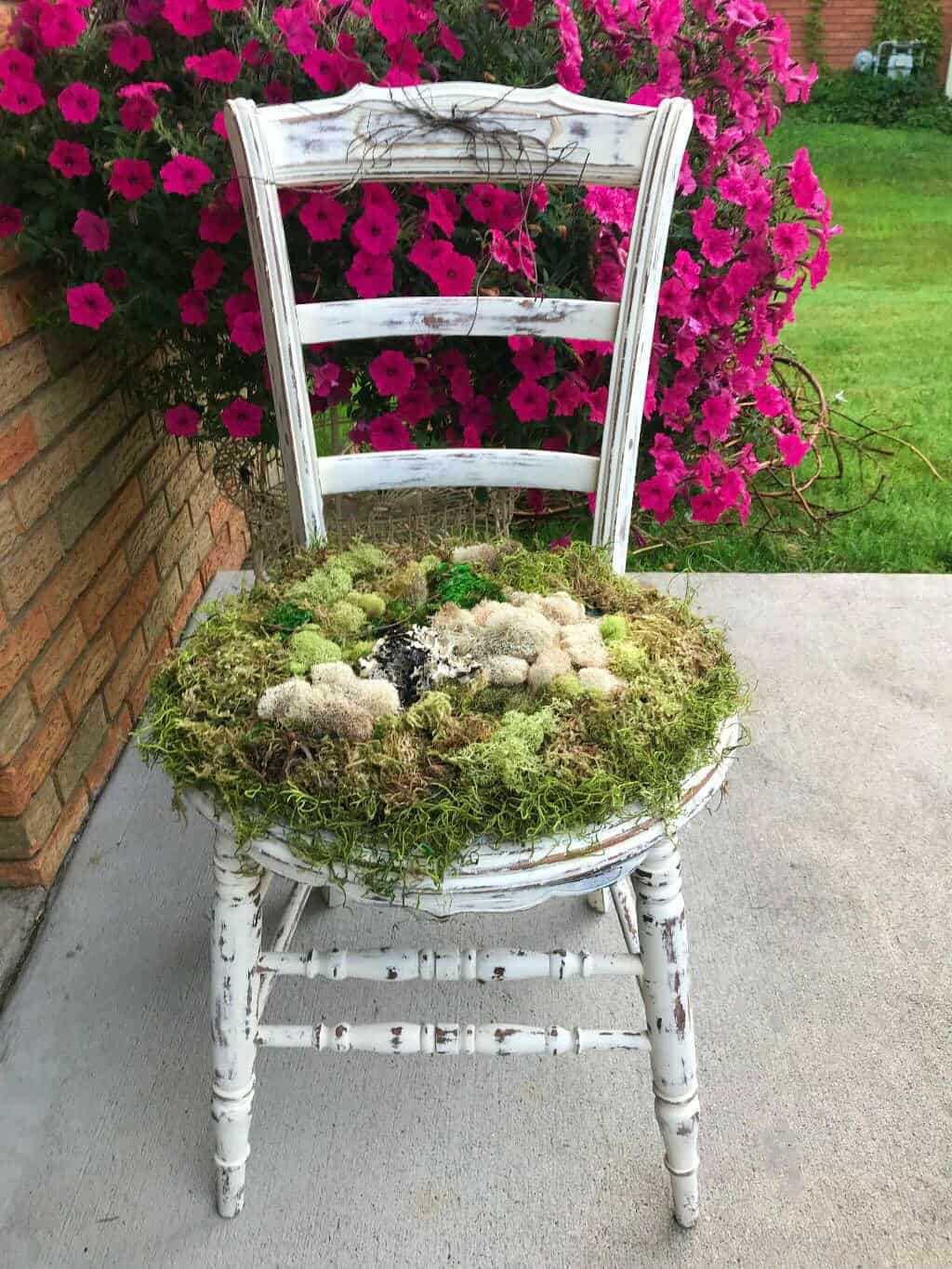 Vintage Farmhouse Chair with Moss Detailing