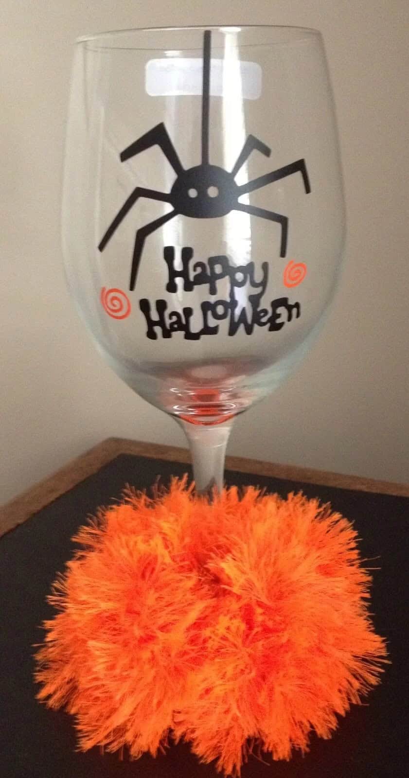 Halloween Spider Fuzzy Wine Glass