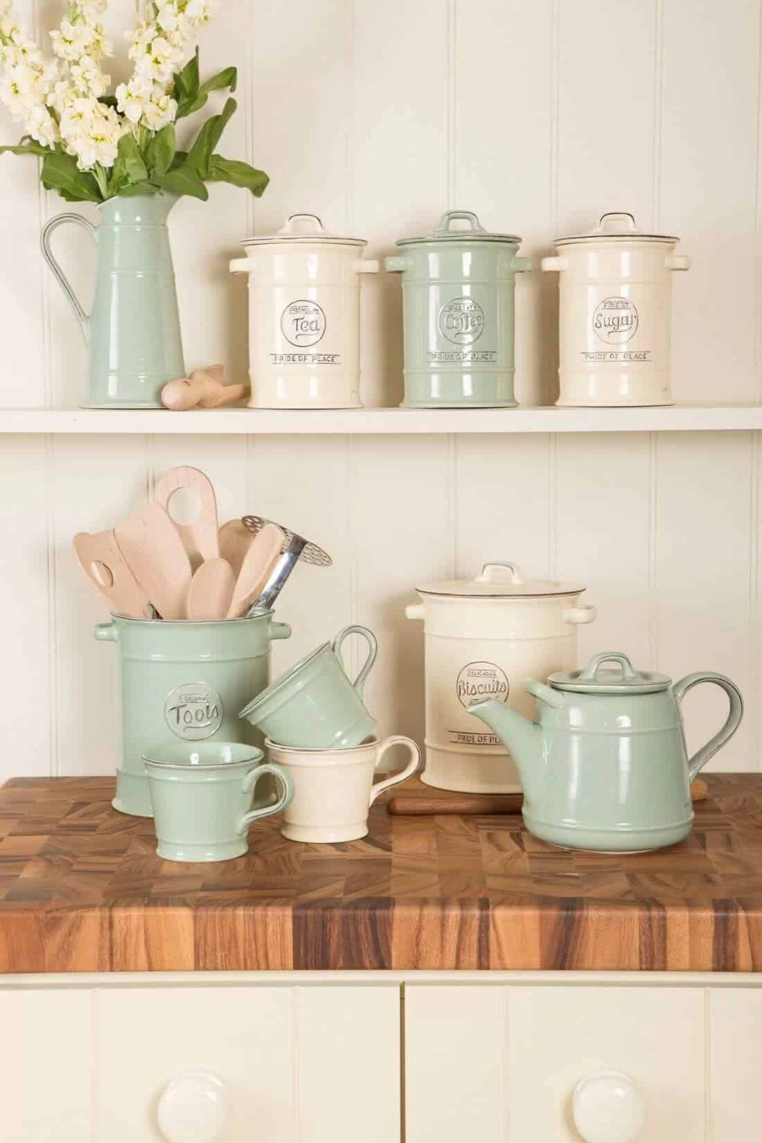 Rustic Pastel Canisters and Teapot