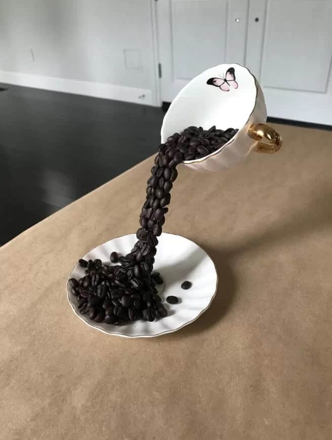 Unique Cup Centerpiece with “Floating” Coffee Beans