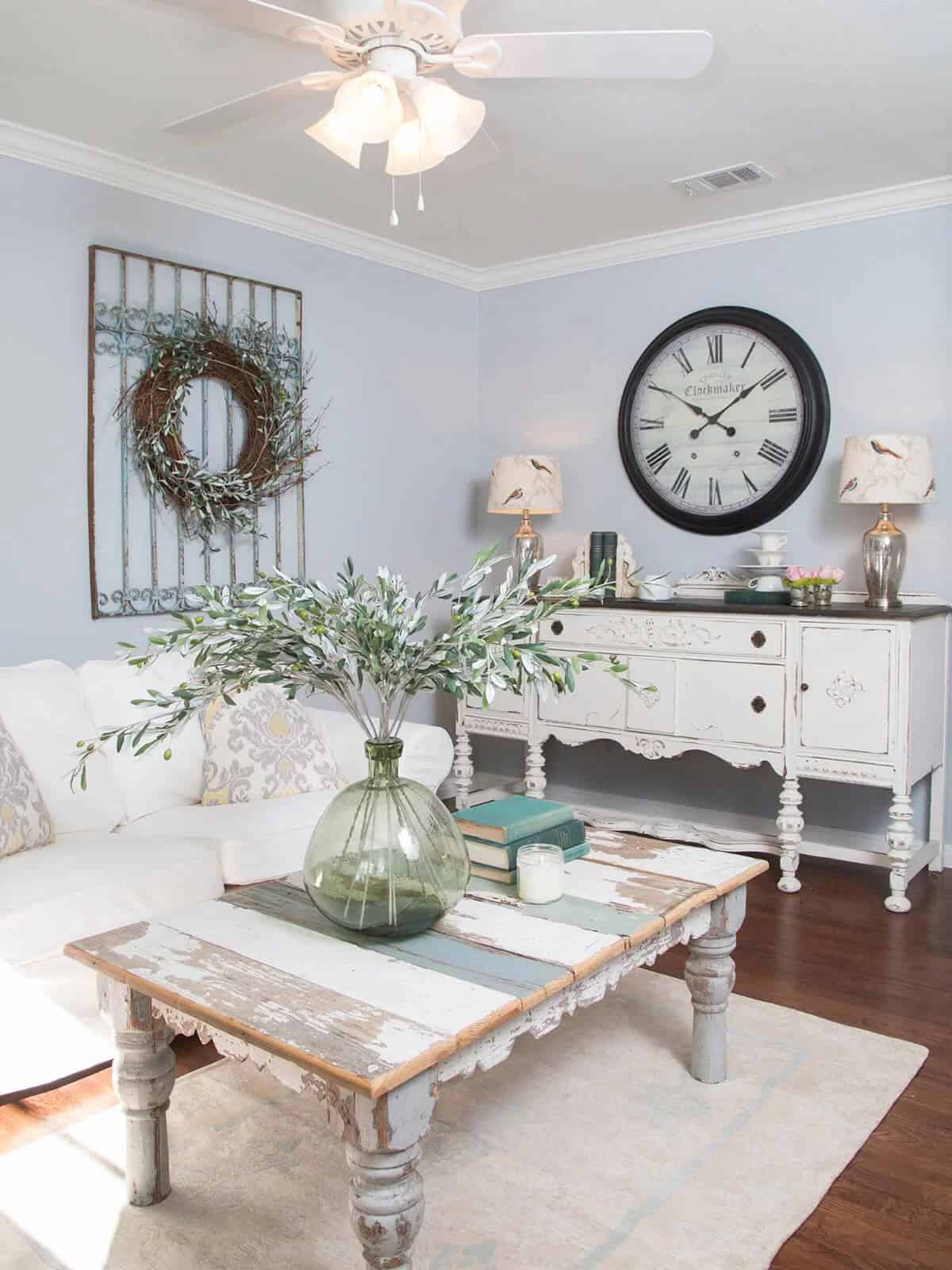 Vintage Painted Coffee Table with Large Vase