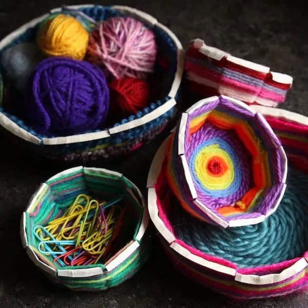 Weaving Bowls from Yarn and Paper Plates