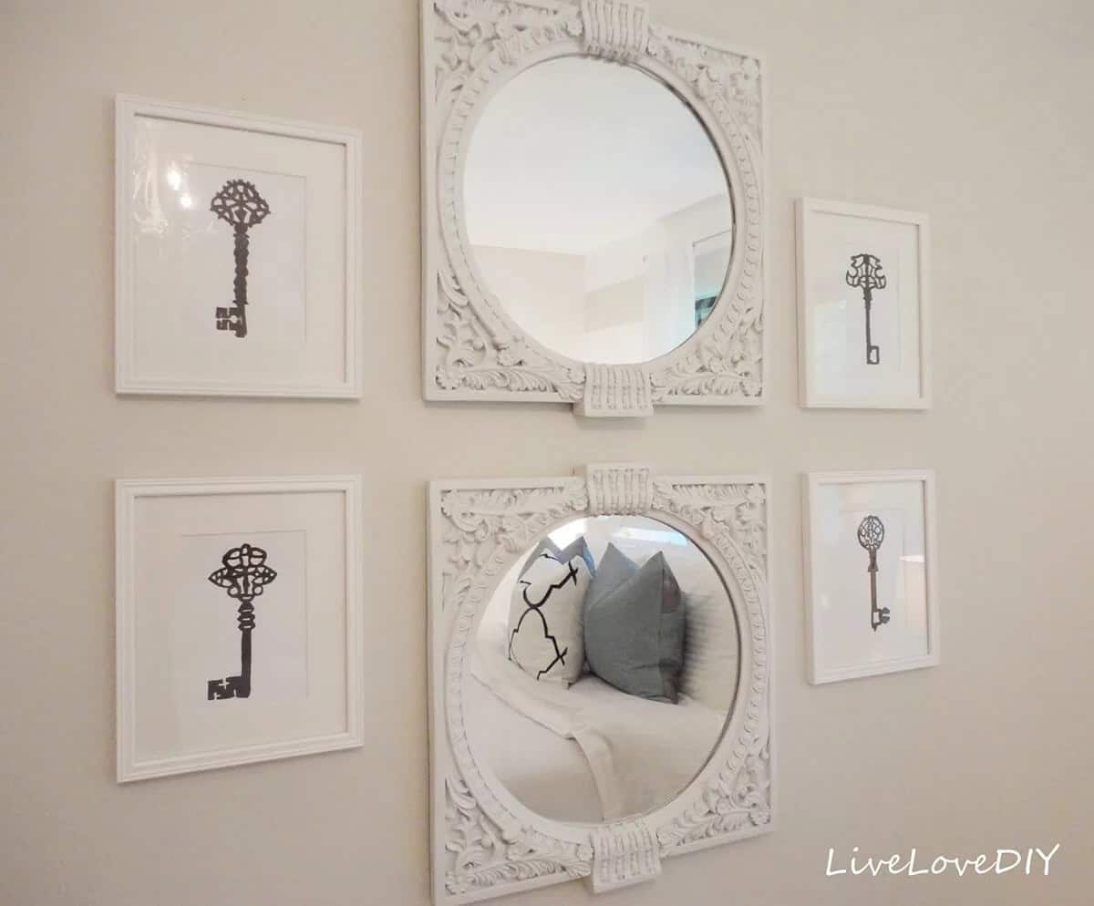 Mirrors Framed in Bas-Relief Between Mounted Keys