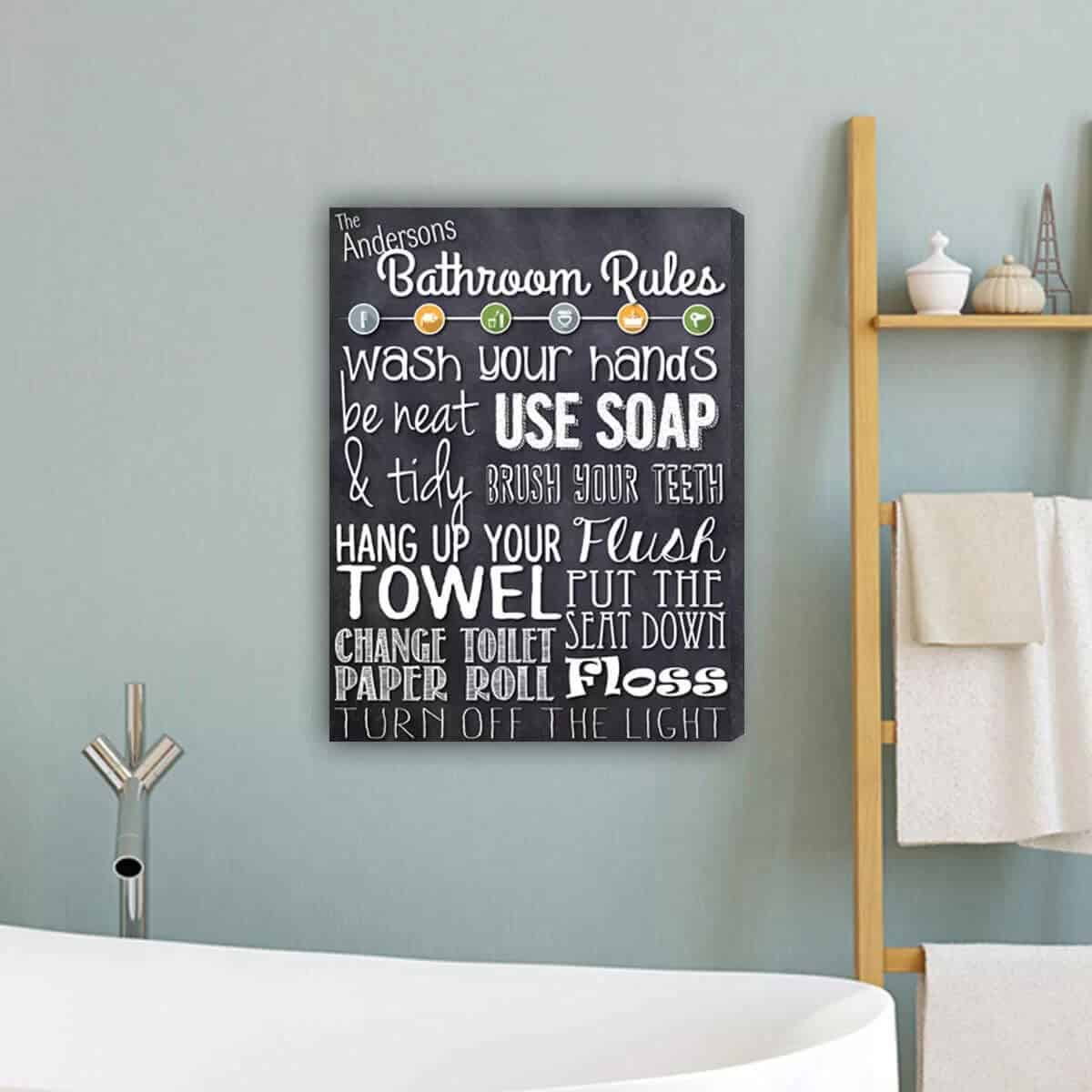 Personalized Bathroom Rules Canvas Sign