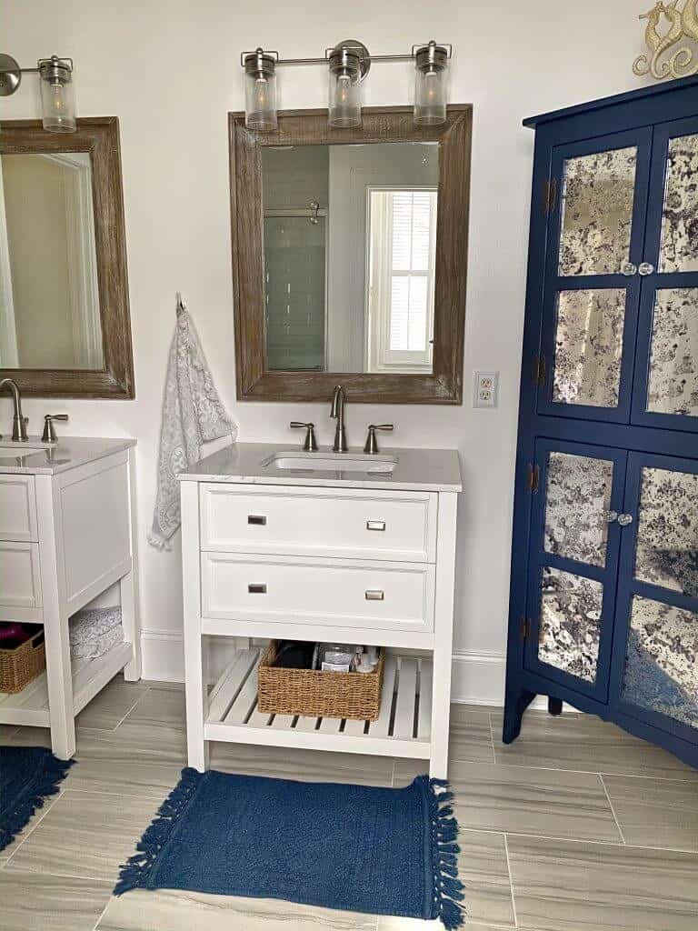 Rustic, Metal, and Blue Bathroom Decor