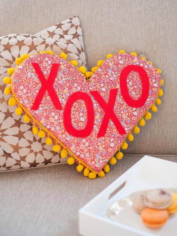 Cheery Heart Throw Pillow with Pompom Fringe