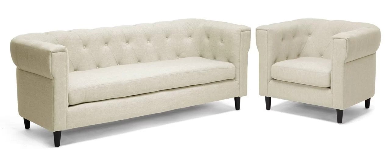 Baxton Studio Cortland Linen Modern Chesterfield Sofa