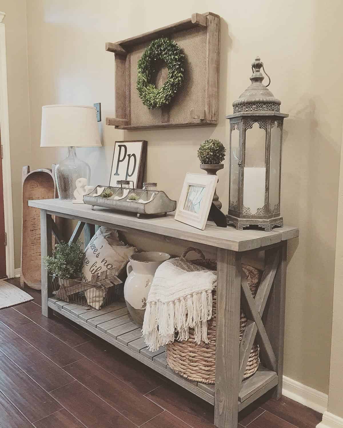 Mixed Media Side Table Entryway Decorating