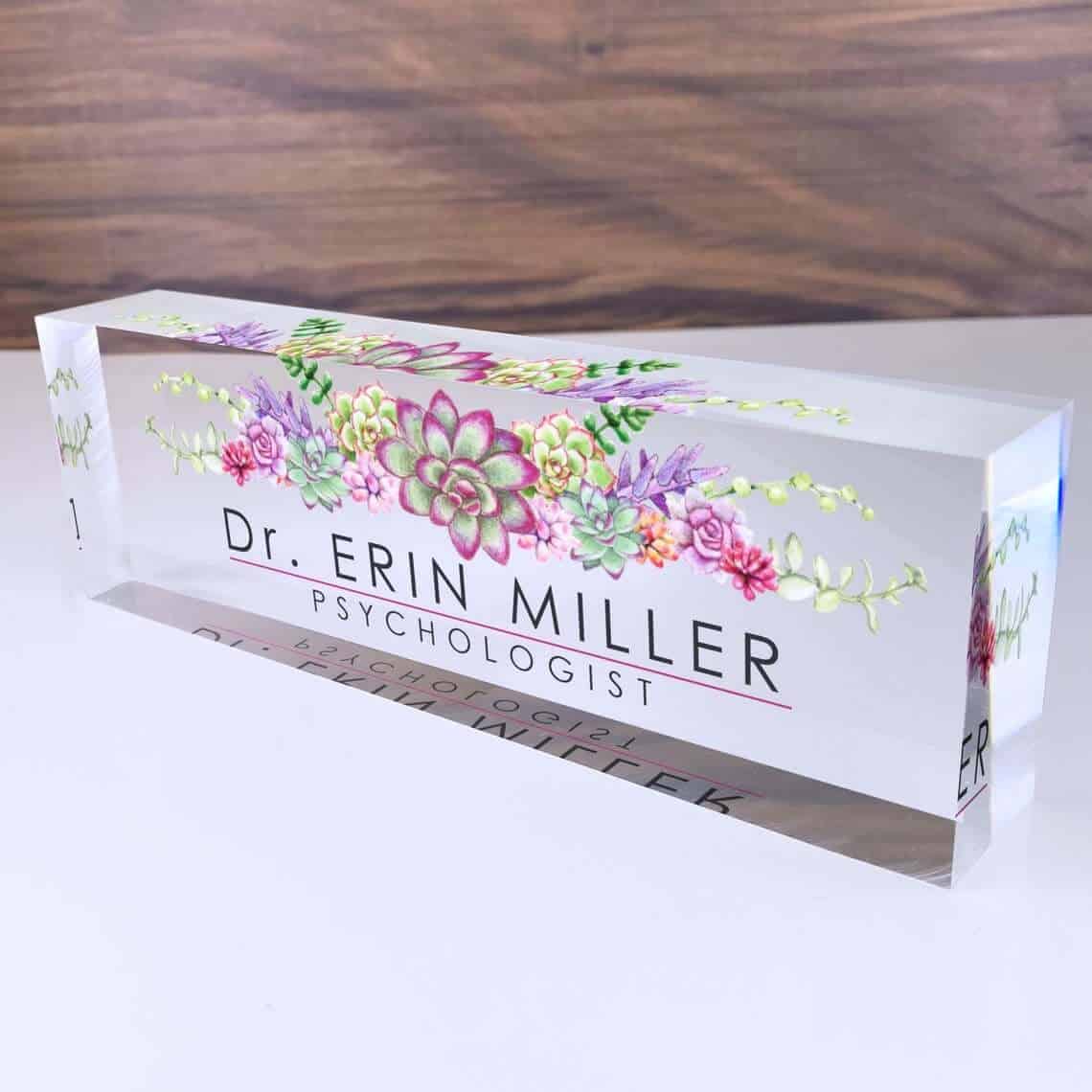 Acrylic Floral Name Plate for Desk