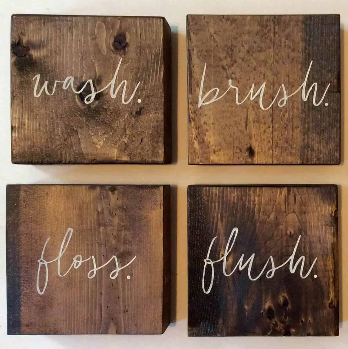 Wood Block Wash Brush Floss Flush Signs