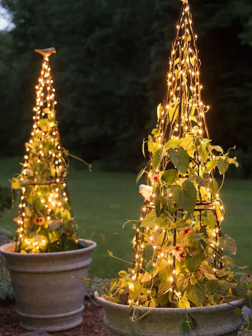 Gorgeous and Glowing Garden Trellis with Lights