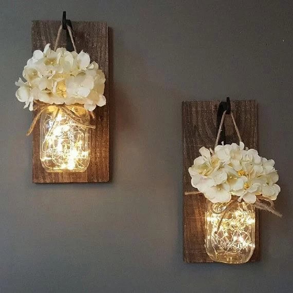 Glowing Mason Jar Wall Sconces