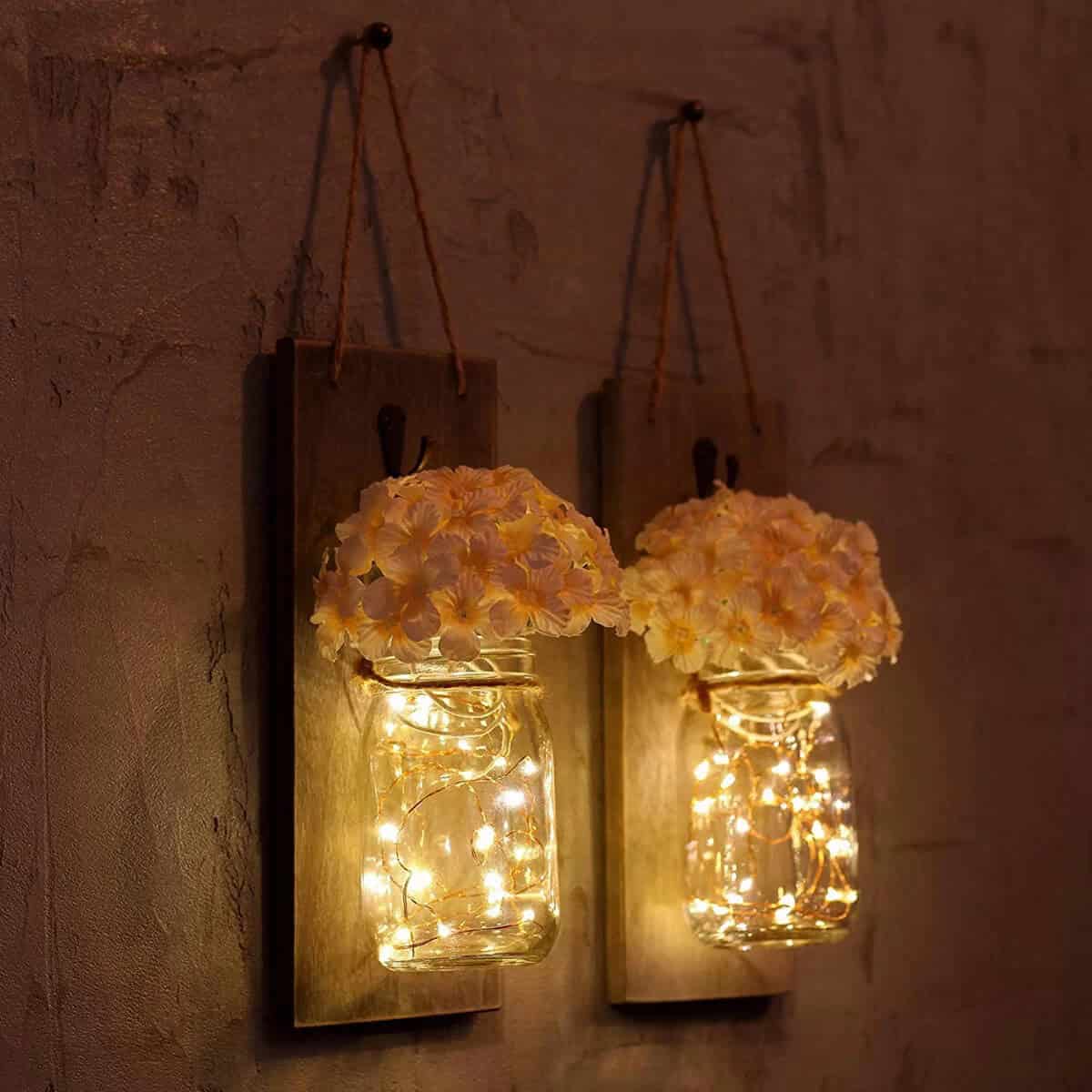 Rustic Mason Jar Sconce Hydrangea