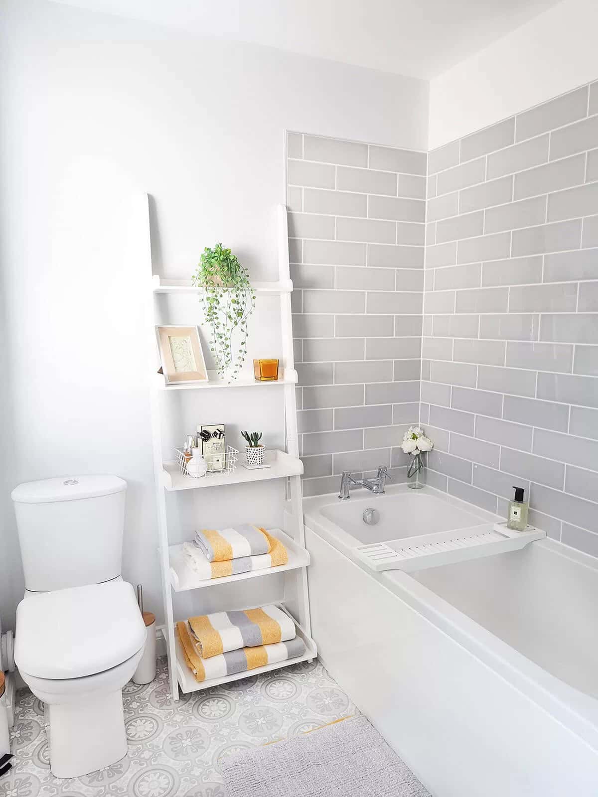 Wide Flat Shelving Between Bathroom Fixtures