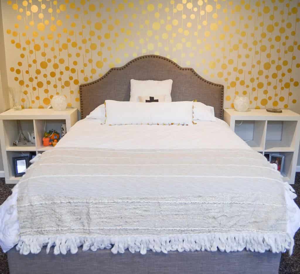 Gold Stenciled Bedroom Accent Wall