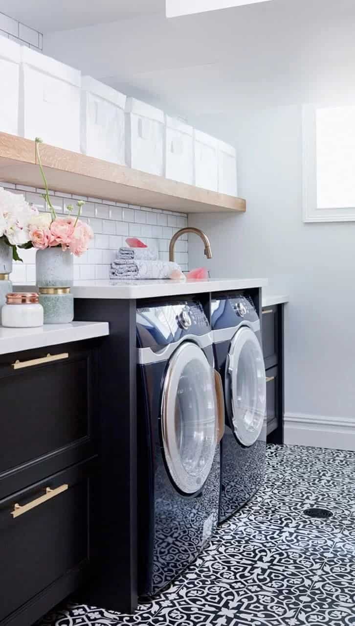 Black, White, and Pink Laundry Room