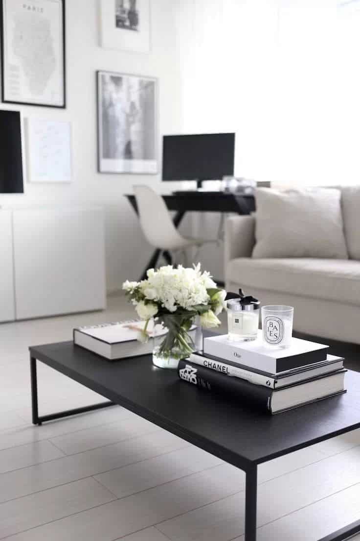 Simple Black and White Understated Book and Flower Display