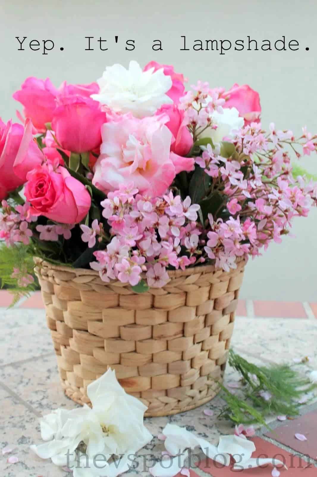 Lampshade Basket with Vibrant Pink Blossoms