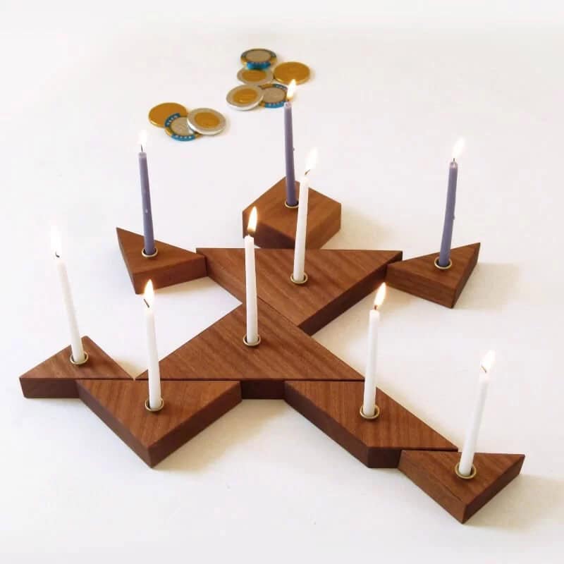 Wooden Tangram Puzzle Hanukkah Menorah