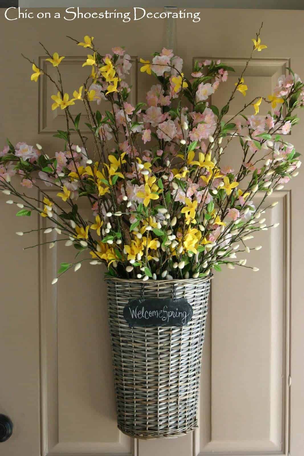 Door Basket with Pink and Yellow Arrangement