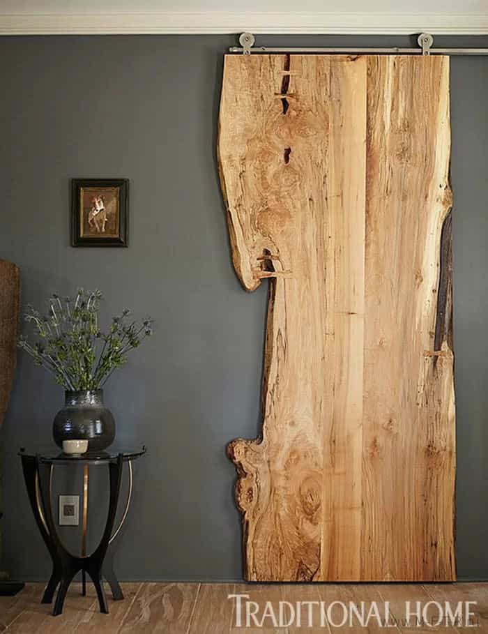 Woodsy Room Divider that Resembles a Sliding Door