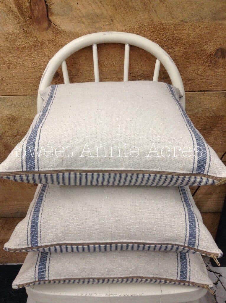 Rustic Pillow Covers with Blue Stripe