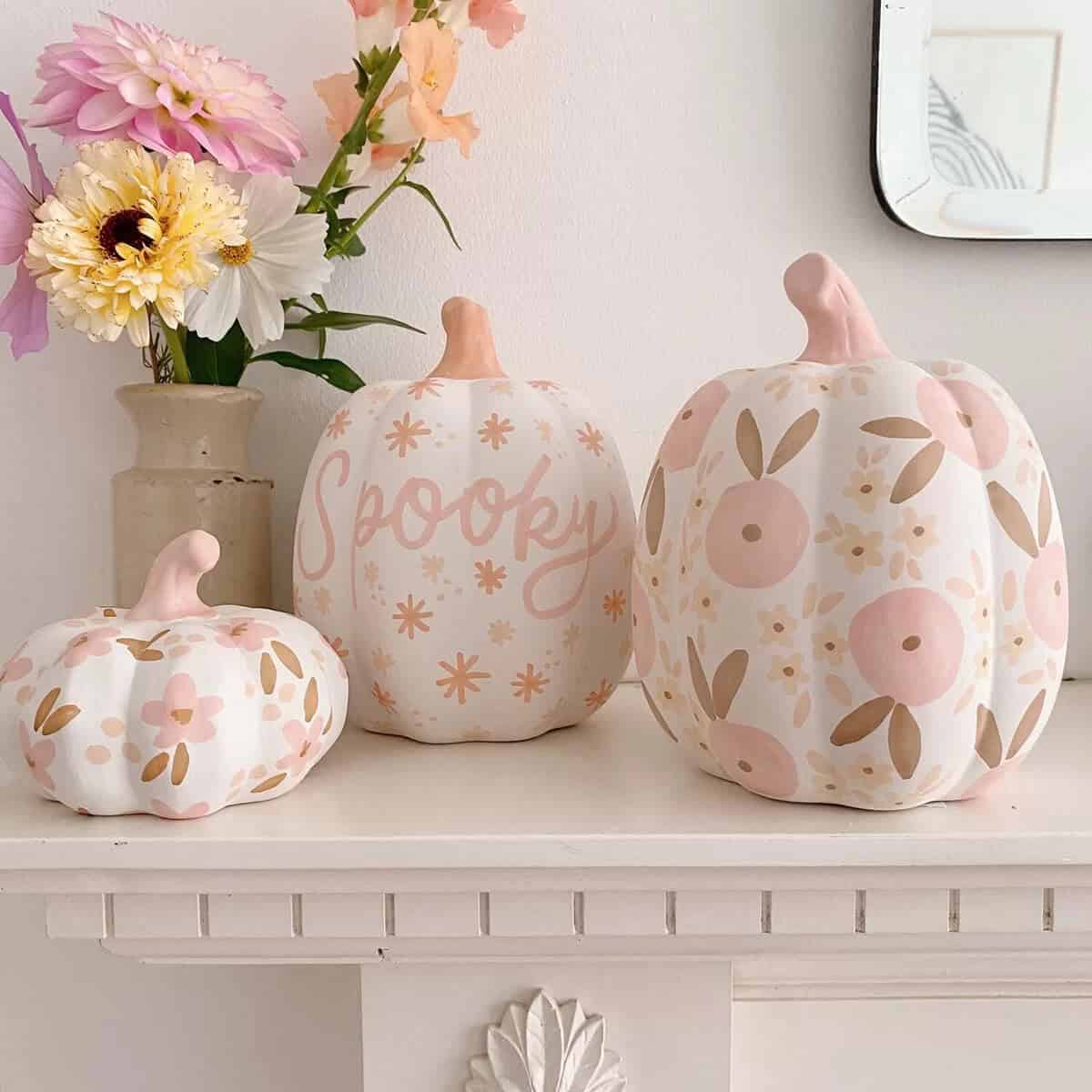 Floral Themed Painted Pumpkin Décor