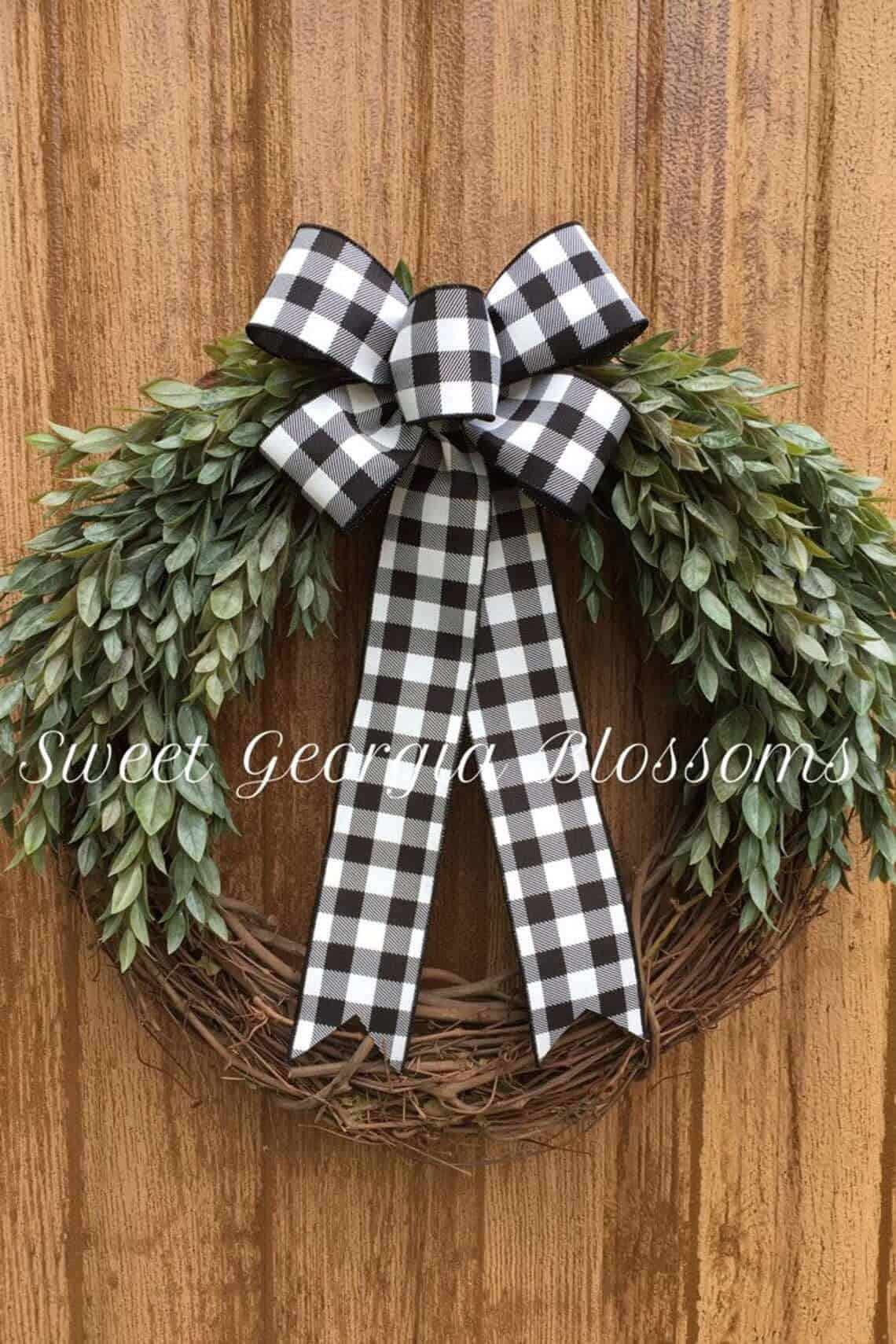 Big Bow Grapevine and Greenery Wreath