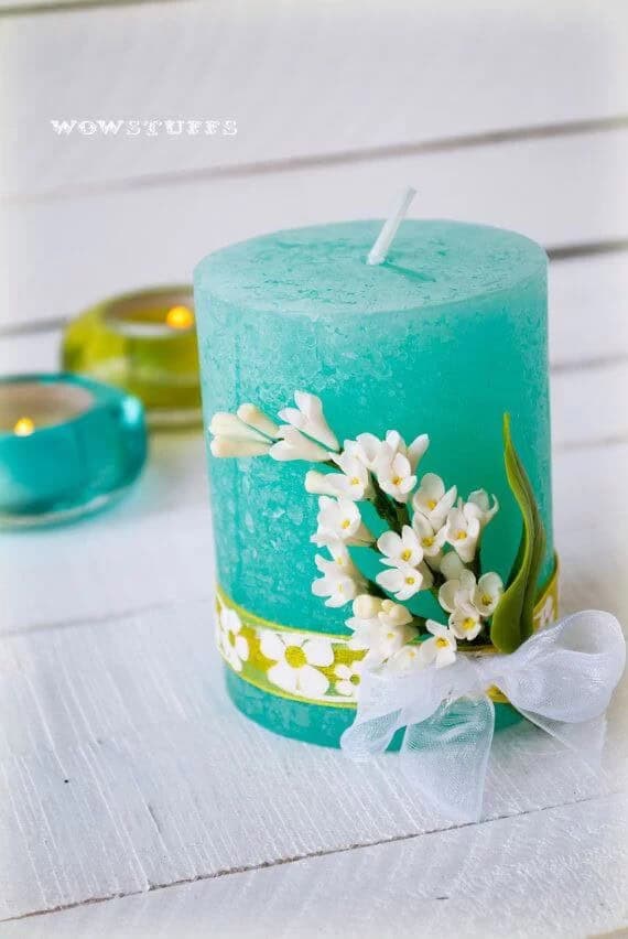 Transform a Candle with Faux Flowers and Ribbon