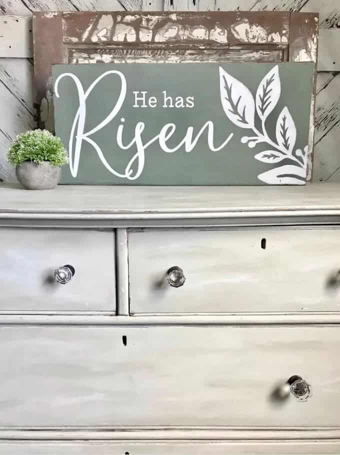 Handmade “He Has Risen” Sign in Sage