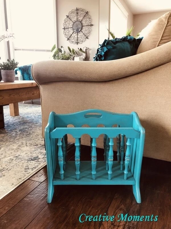 Turquoise Painted Wood Magazine Rack