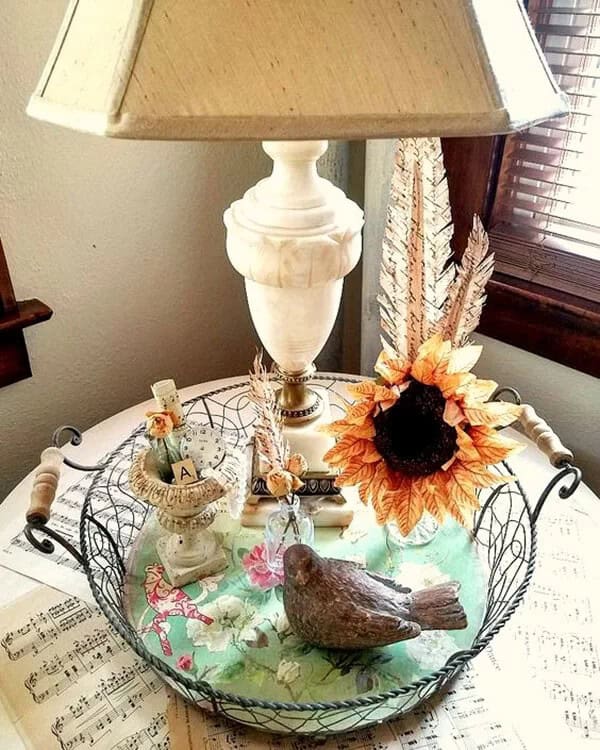 Alabaster Lamp Tablescape with Bird and Flower