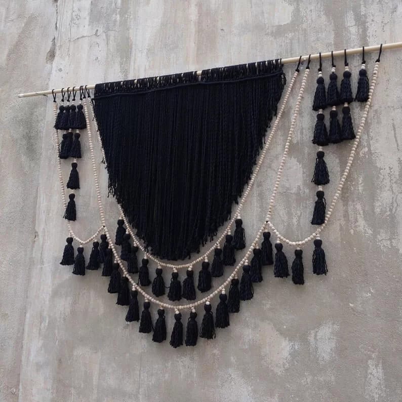 Grand Black Bohemian Macrame Wall Hanging