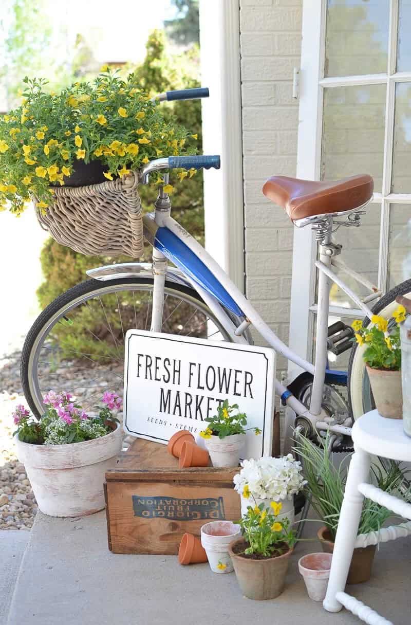 Bicycle With Basket Flower Planter