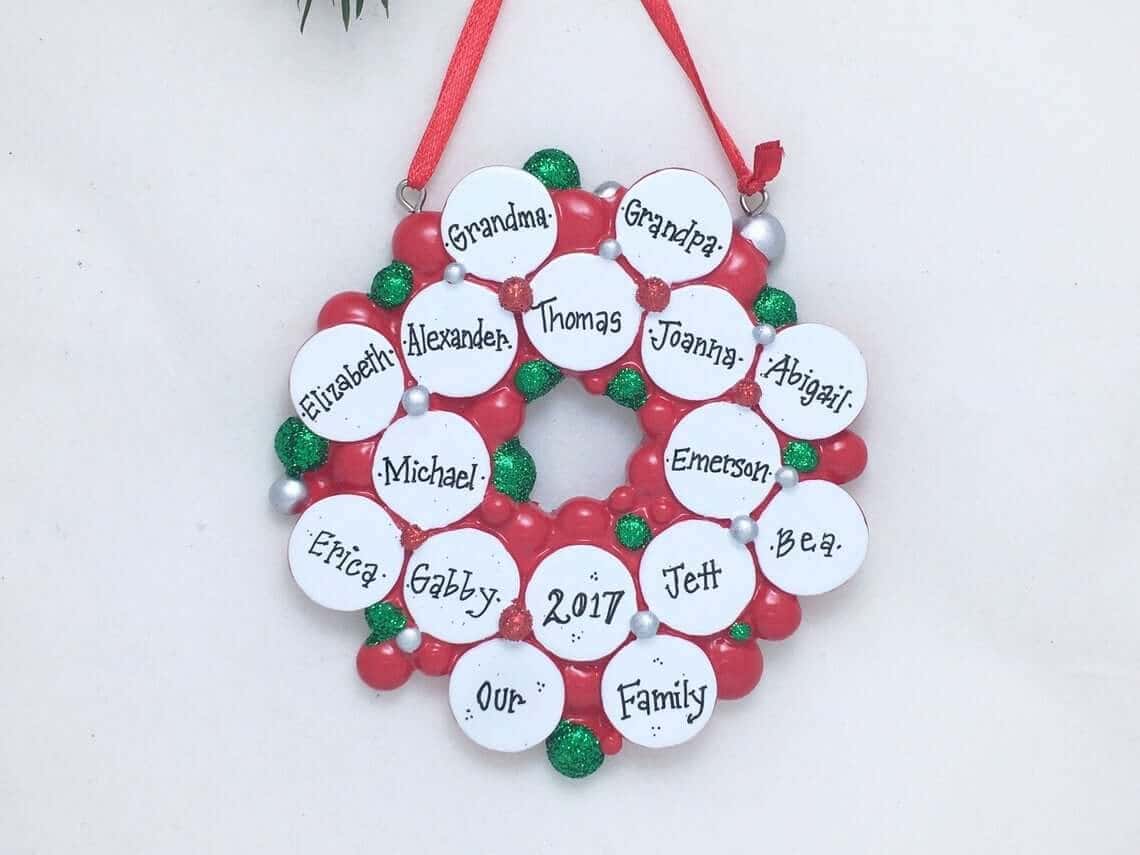 Grandparents Bauble Wreath Gift Featuring Grandchildren’s’ Names