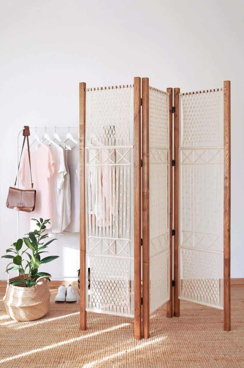 Folding Screen: Simply Chic Macrame 3-Panel Room Divider for Living Room