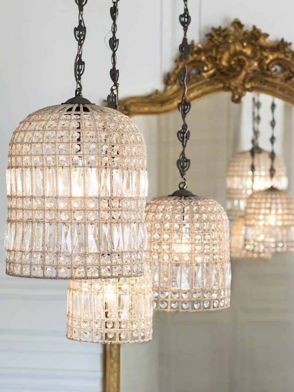 Crystal Cloche Birdcage Overhead Light