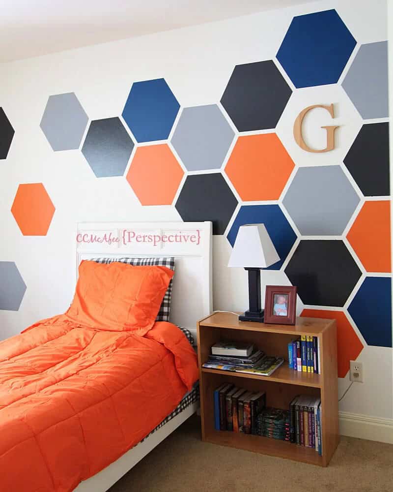 Bold, Bright Hexagon Accent Wall for Teen