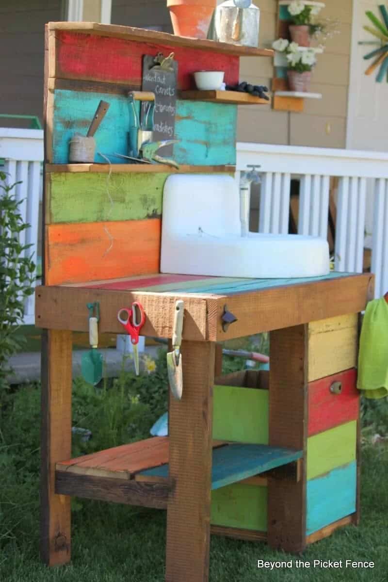 Distressed Rainbow Potting Table Project