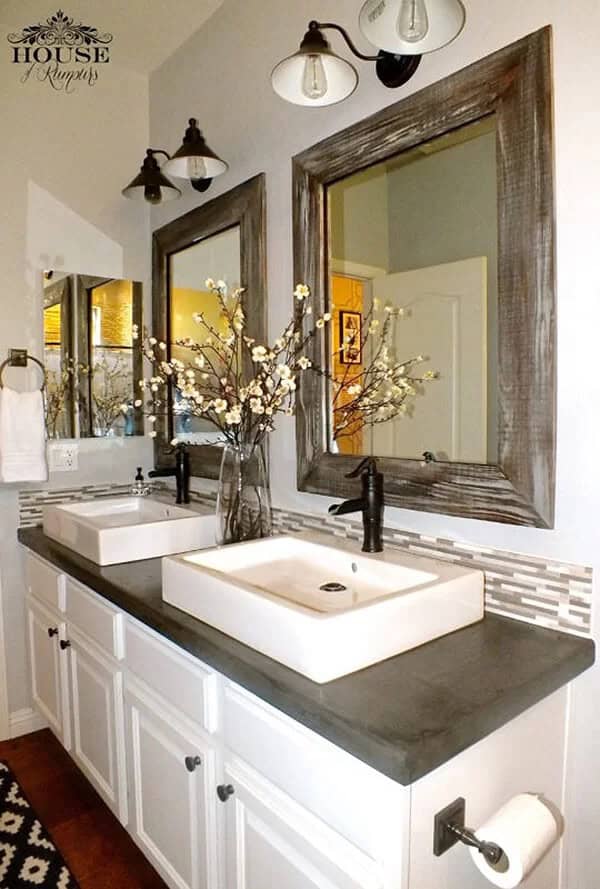 Mixed Motifs in this Modern Farmhouse Bathroom Decor