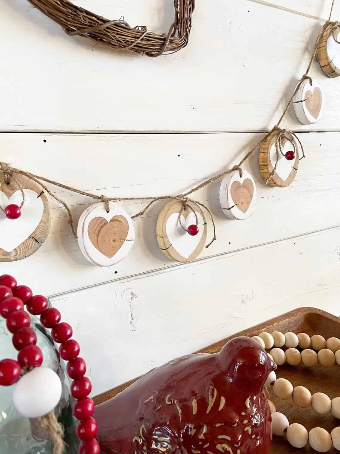 Rustic Wood Slice Heart Garland