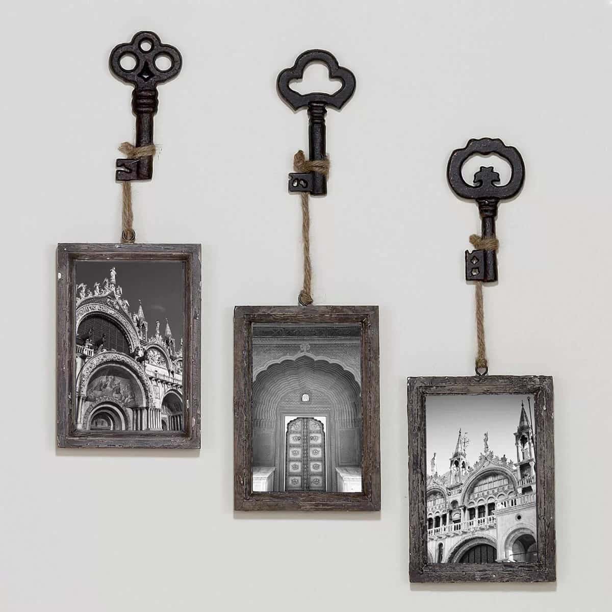 Retro Skeleton Key Picture Frame Set