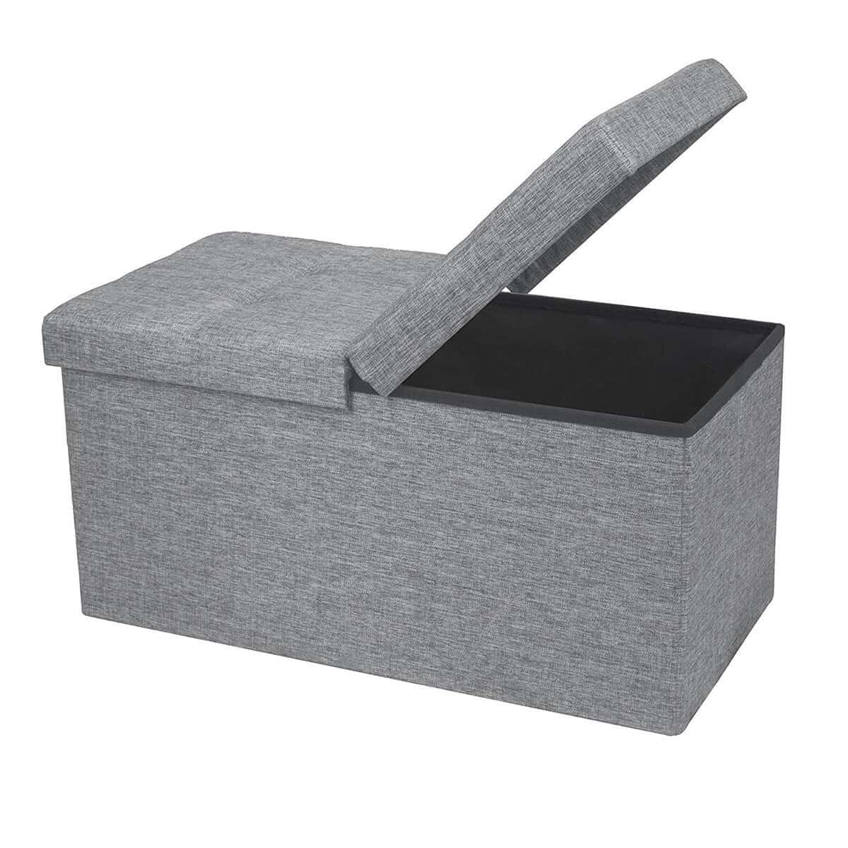 Linen Fabric Ottoman for Bedroom Storage