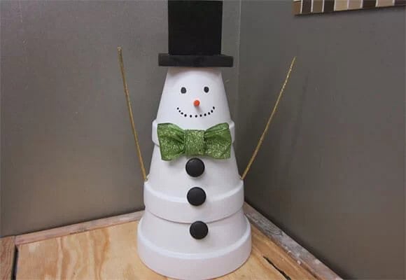 Stacked Terra Cotta Planter Snowman