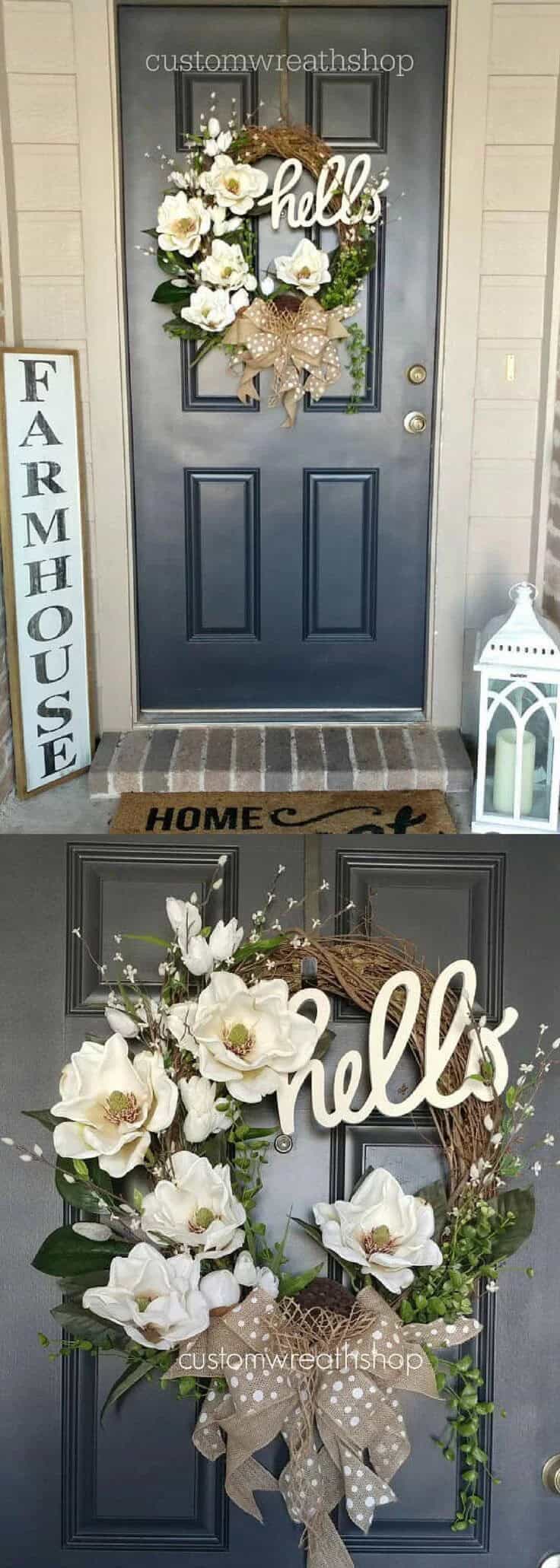 Beige and White Wreath with a Hello Sign