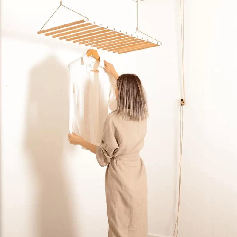 Modern Metal and Wood Hanging Drying Rack