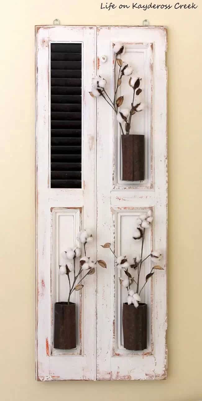 Beautiful Cotton Stem Upcycled Shutter