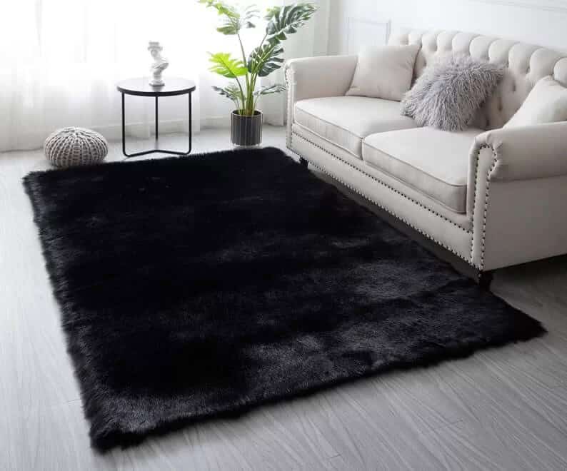 Shaggy Sheepskin Black Faux Fur Area Rug