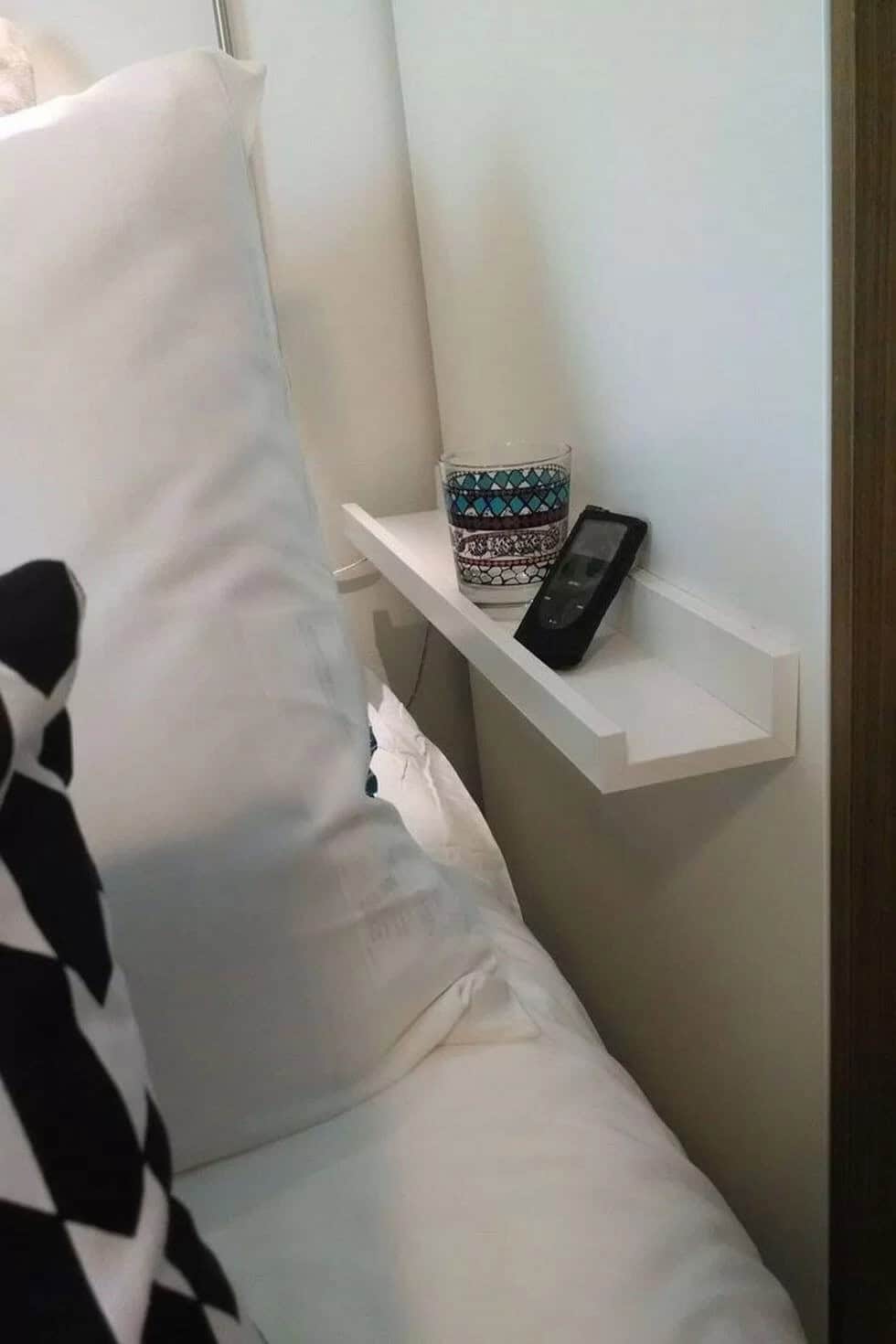 Sleek Bedside Wall Shelf In White