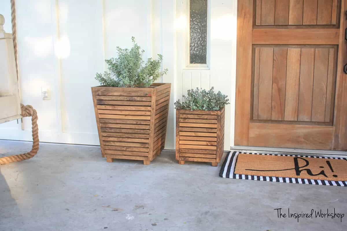 Rich Brown Slatted Wooden Porch Planter